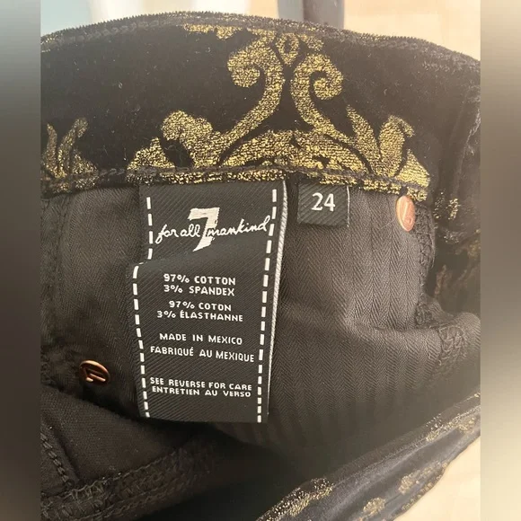 Velvet Stamped Gold Baroque print jeans, 7 For All Mankind - Picture 9 of 12